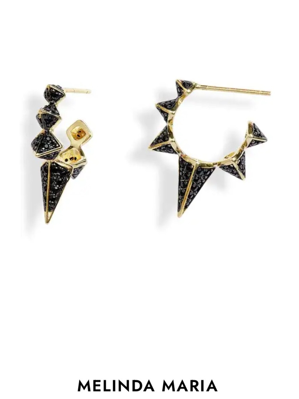 Melinda Maria Gabriella Spiked Hoop Earrings - Black & Gold NWOT